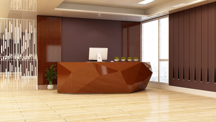 office front desk or receptionist room for company wall logo mockup	