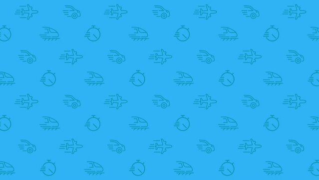 Animated delivery seamless pattern. Freight and logistics services. Quick money transmitting. Looped icons on blue background. HD video animation with repeated elements for web and mobile