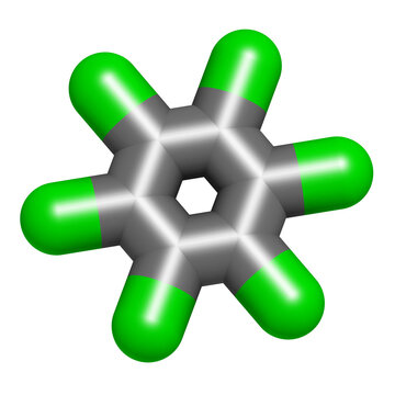Hexachlorobenzene (perchlorobenzene, HCB) banned fungicide molecule. Persistent Organic Pollutant and probable human carcinogen