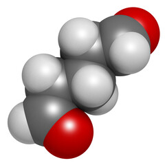 Glutaraldehyde (glutaral) disinfectant molecule. Used in disinfection of medical devices and surgical instruments.