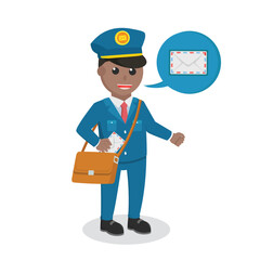 postman african with mail notification callout design character on white background