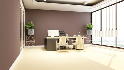 3d office minimalist room with wooden design interior	