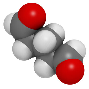 Glutaraldehyde (glutaral) disinfectant molecule. Used in disinfection of medical devices and surgical instruments.
