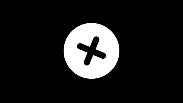Animated failure white glyph ui icon. Close app. Seamless loop 4k video with alpha channel on transparent background. design. Silhouette user interface symbol on black. Dark mode pictogram animation