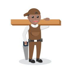 carpenter african with wood log and saw design character on white background