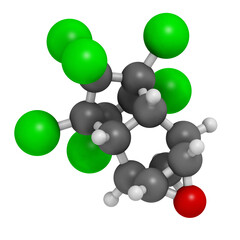 Dieldrin pesticide molecule. Insecticide that persists for very long time in environment (Persistent Organic Pollutant).