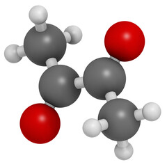 Diacetyl (butanedione) molecule. Responsible for taste of butter. Used for butter flavouring. Causes popcorn worker's lung (bronchiolitis obliterans).