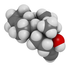 Desogestrel birth control pill drug, chemical structure.