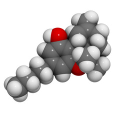 THC (delta-9-tetrahydrocannabinol, dronabinol) cannabis drug molecule.
