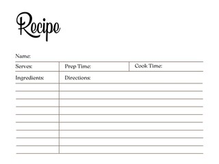 Recipe Card, Blank Recipe Book Printable Template, Pages Sheet Organizer Binder, DIY, Kitchen Cookbook