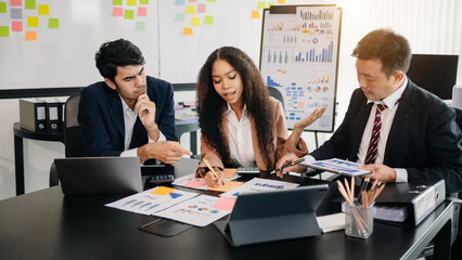  Young business creative team are brainstorming planning discussing while sitting in creative business discussing work in the office