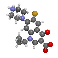 Ciprofloxacin antibiotic drug (fluoroquinolone class), chemical structure.