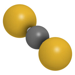 Carbon disulfide (CS2) molecule. Liquid used for fumigation and as insecticide.