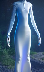 A girl in a futuristic dress. 