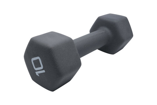 Dumbbell hand weight home gym workout accessory single object isolated on white background high-quality close-up photo. Fitness appliances and sporting goods. Active lifestyle. Health concept.