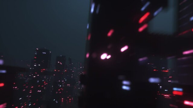 This stock motion graphics video shows a Futuristic Sci-Fi City Scape View background on seamless loop.
