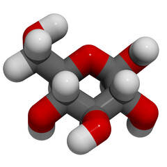 Glucose (dextrose, grape sugar) molecule (beta-D-glucopyranose form).