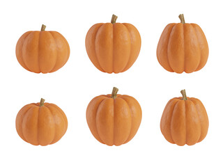 Collection of Halloween seasonal pumpkins decoration isolated on a transparent background. 3D render