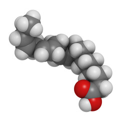 Omega-3 unsaturated fatty acid (alpha-linolenic acid), molecular model.