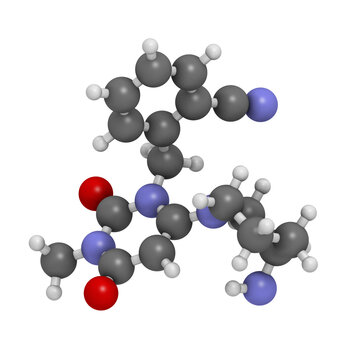 Alogliptin diabetes drug molecule. Belongs to dipeptidyl peptidase 4 (DPP-4) or gliptin class of antidiabetic medicines.