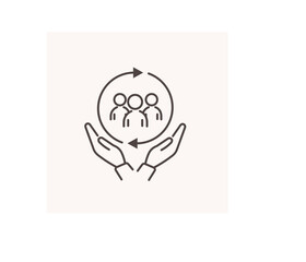Icon and logo of inclusion, diversity and equality. Icon with workers. Hands holding employee pictogram.