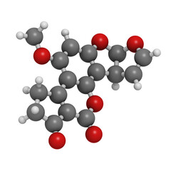 Aflatoxin B1 carcinogenic food contaminant molecule, molecular model.