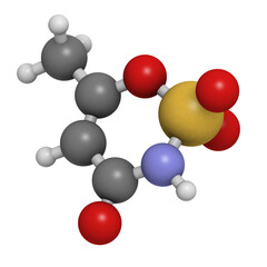 Acesulfame artificial sweetener, molecular model