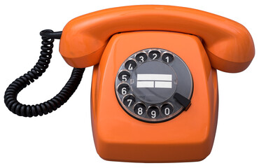 Orange retro telephone isolated - 533692734