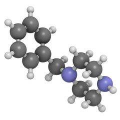 1-benzylpiperazine (BZP) recreational drug, molecular model.