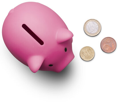 piggy bank with coin isolated
