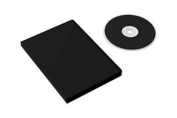 Black DVD case mockup isolated on white background. 3d rendering.