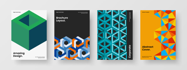 Creative brochure A4 vector design illustration bundle. Vivid geometric tiles front page template collection.