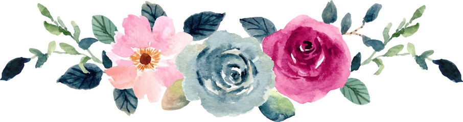 pink blue floral bouquet watercolor border © wulano