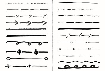 Collection of freehand illustrations of various types of strokes. Different types of symbols for design or other drawings. Drawing various lines. art of independent lines