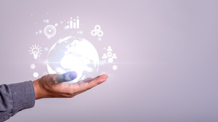 Connection to the world network.  Big data analytics and business intelligence. Global business point and line composition concept on a world map. The Metaverse technology of digital links.