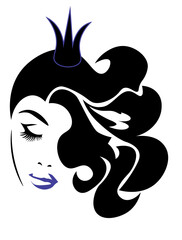 Beautiful curly hair. Logo for a beauty salon and a stylish hair salon. Woman in crown. Modern beauty logo. Vector illustration.