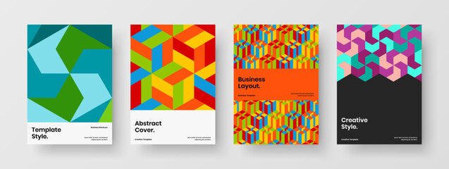 Bright geometric shapes presentation concept bundle. Premium catalog cover A4 vector design illustration set.