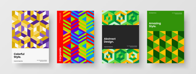 Minimalistic geometric tiles brochure layout collection. Abstract magazine cover design vector concept composition.