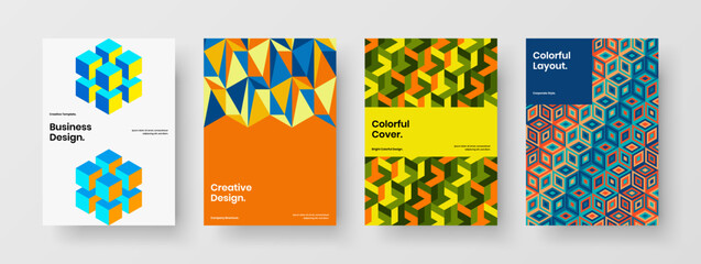 Fototapeta premium Clean mosaic hexagons corporate cover template bundle. Fresh flyer A4 vector design illustration collection.
