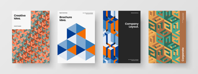 Minimalistic company identity vector design layout collection. Amazing mosaic shapes presentation concept bundle.