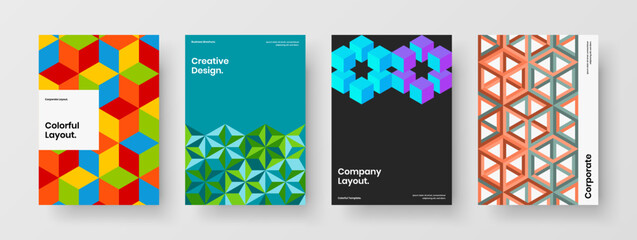 Unique corporate identity A4 design vector template composition. Abstract geometric tiles flyer concept set.
