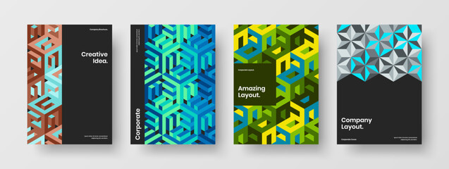 Abstract geometric shapes corporate cover layout set. Colorful postcard A4 vector design illustration composition.