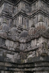 Obraz premium Detailed reliefs and beautiful ornaments on Prambanan Temple. This Hindu temple is a famous historical tourism in Indonesia.