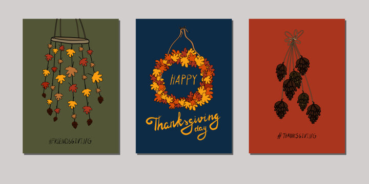 collection Thanksgiving greeting cards. Vector template for design