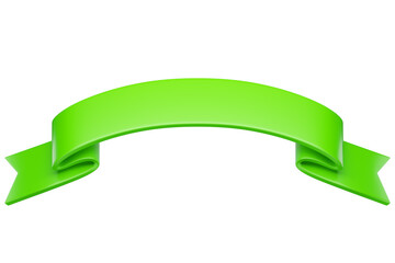 3d label ribbon. Glossy green blank plastic banner for advertisment, promo and decoration elements. High quality isolated render