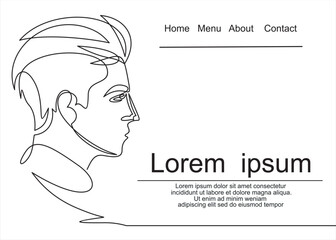 Fototapeta premium Continuous one line drawing of man portrait. Hairstyle. Fashionable men's style.