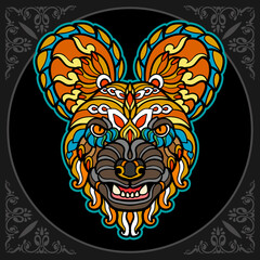 Colorful hyena head mandala arts isolated on black background