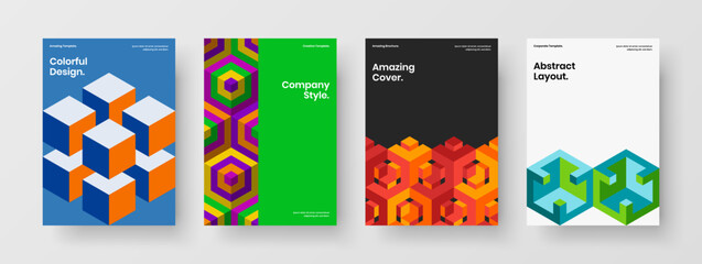 Fototapeta premium Premium geometric pattern leaflet concept bundle. Colorful book cover A4 vector design layout composition.