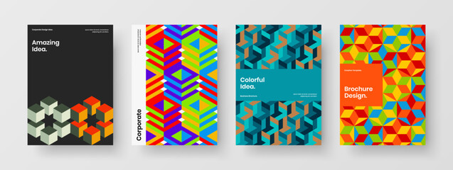 Fototapeta na wymiar Original geometric hexagons company cover concept bundle. Simple annual report A4 design vector layout collection.