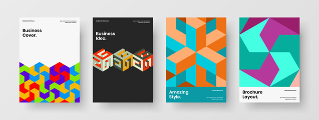 Creative geometric shapes brochure concept composition. Original front page vector design illustration set.